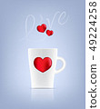 White cup of coffee with hearts and love word on p 49224258