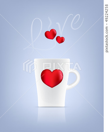 White cup of coffee with hearts and love word on p White cup of coffee with hearts and love word on p 49224258