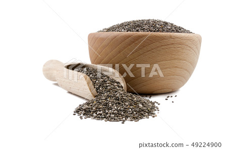 chia seeds in wooden bowl and scoop isolated on 49224900