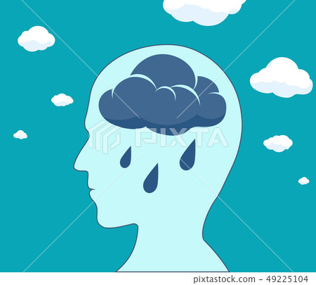 Cloud and rain drops inside the head. Mental - Stock Illustration ...