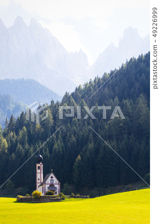 Saint Johann church at the Dolomites alps 49226999