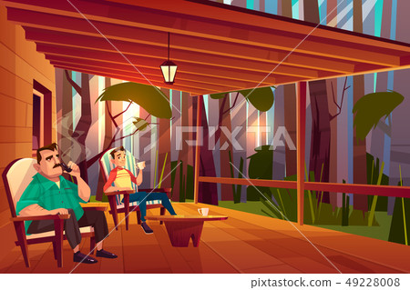 Family relaxing on home veranda cartoon vector 49228008