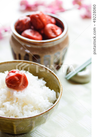 Homemade pickled plum and cooked rice Homemade pickled plum and cooked rice 49228060