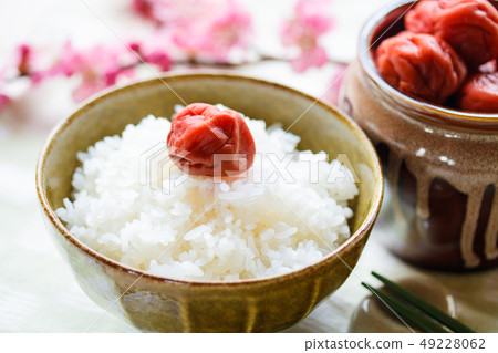 Homemade pickled plum and cooked rice Homemade pickled plum and cooked rice 49228062