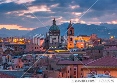 Palermo at sunset, Sicily, Italy 49228070