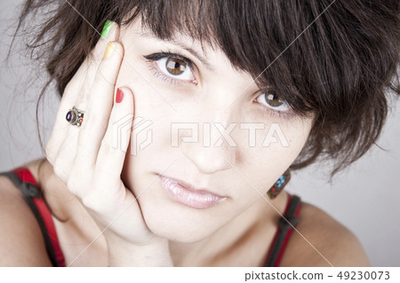 Brunette lady with bracelets. Brunette lady with bracelets. 49230073
