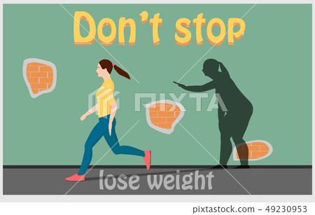 Woman runs along the wall.  49230953