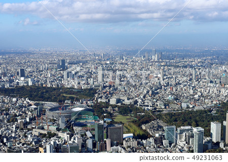 Aerial view of Yotsuya from the sky over Aoyama in Tokyo 49231063