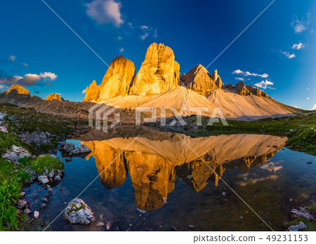 Beautiful sunset at Tre Cime, Dolomite, Italy 49231153