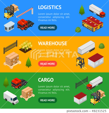 Warehouse Concept Banner Horizontal Set 3d Isometric View. Vector 49231525