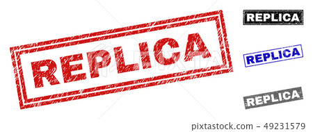 Grunge REPLICA Scratched Rectangle Stamp Seals - Stock Illustration ...
