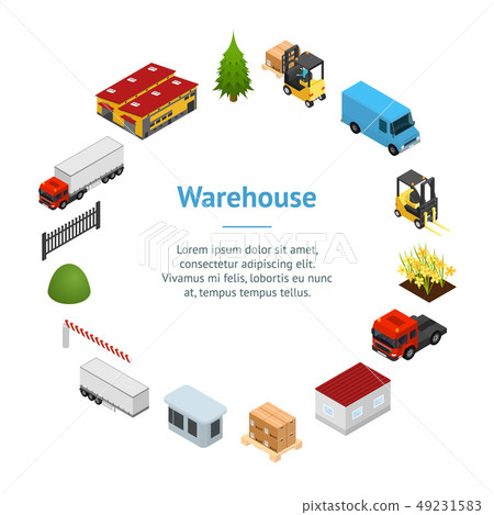 Warehouse Concept Banner Card Circle 3d Isometric View. Vector Warehouse Concept Banner Card Circle 3d Isometric View. Vector 49231583