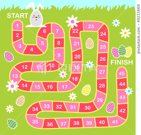 Vector cartoon style illustration of kids Easter board game with holiday symbols Vector cartoon style illustration of kids Easter board game with holiday symbols 49231669