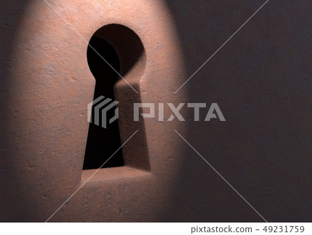 Keyhole in grunge door with light 3d illustration 49231759