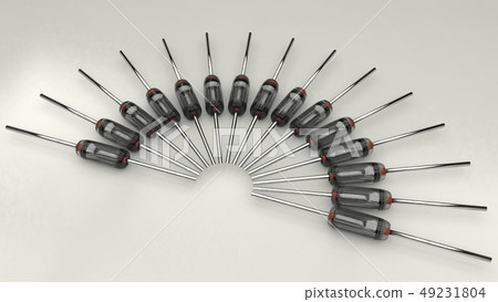 Closeup macro set of electronic germanium diode on a white background 3d illustration 49231804