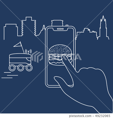 Order in smart phone app, delivery with robot Order in smart phone app, delivery with robot 49232065