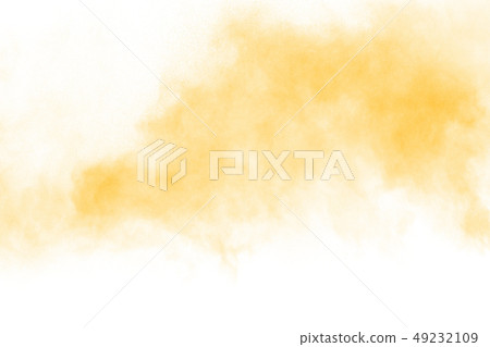 Yellow color powder splatter on white background. Yellow color powder splatter on white background. 49232109