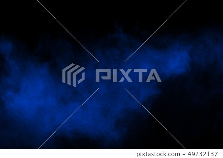 Blue color powder explosion cloud on black Blue color powder explosion cloud on black 49232137