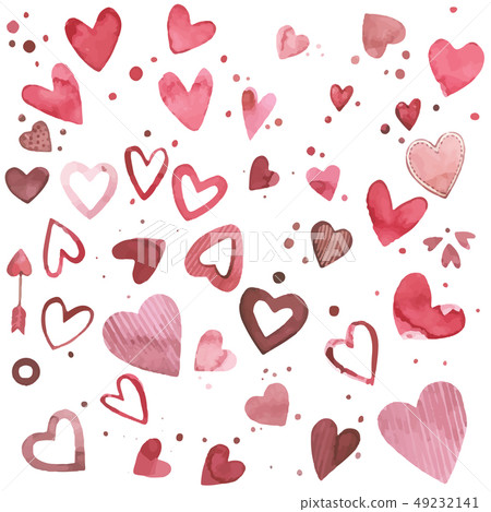 Hand drawn hearts. Watercolor Pink set of elements for Valentine's day. Scrapbook design elements 49232141