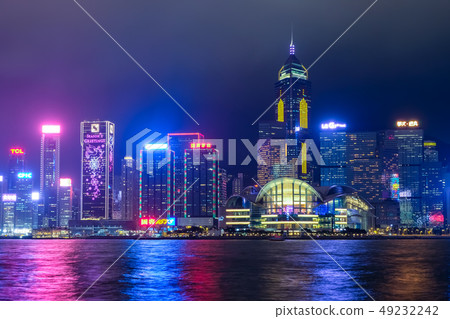 Hong Kong Victoria Harbor Night view Cloudy 49232242