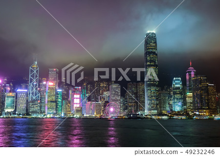 Hong Kong Victoria Harbor Night view Cloudy Hong Kong Victoria Harbor Night view Cloudy 49232246
