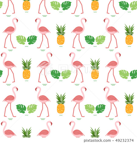 Pattern flamingo, monstera leaves, pineapples Pattern flamingo, monstera leaves, pineapples 49232374
