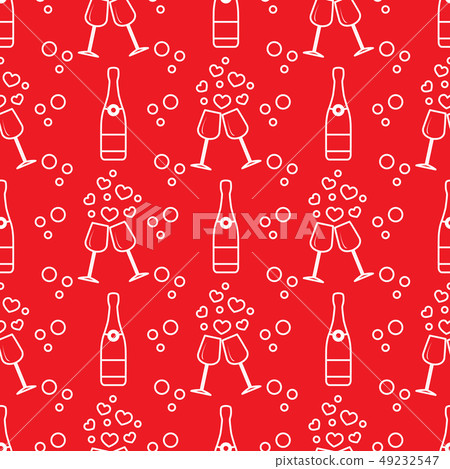 Seamless holiday pattern Hearts, glasses, bottle 49232547