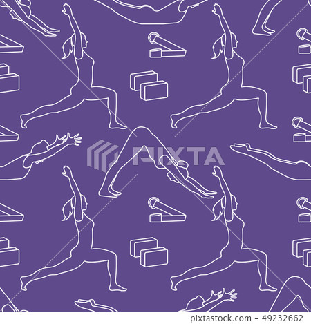 Sports seamless pattern with women doing yoga - Stock Illustration ...
