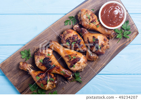 Grilled chicken legs with tomato sauce BBQ food 49234207