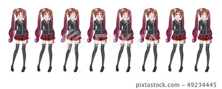 Anime manga student girl in blazer and red skirt Anime manga student girl in blazer and red skirt 49234445
