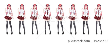 Anime manga schoolgirl plaid red skirt tie pattern Anime manga schoolgirl plaid red skirt tie pattern 49234488