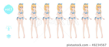 Anime manga girl. In a summer bikini swimsuit 49234567