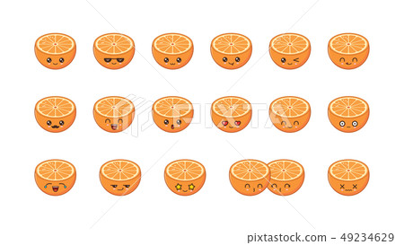 Orange cute kawaii mascot. Set kawaii food faces Orange cute kawaii mascot. Set kawaii food faces 49234629
