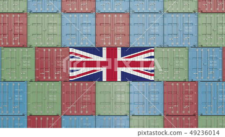 Container with flag of the United Kingdom. British import or export related 3D rendering Container with flag of the United Kingdom. British import or export related 3D rendering 49236014