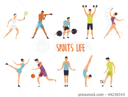 Set of isolated woman and man at sport exercise Set of isolated woman and man at sport exercise 49236543