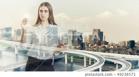 Beautiful business woman and modern business concept 49236571