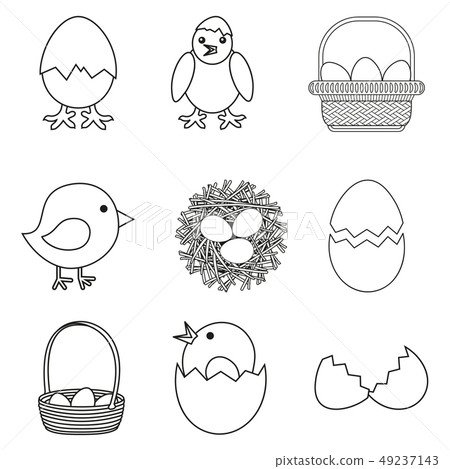 Line art black and white chicken eggs set Line art black and white chicken eggs set 49237143
