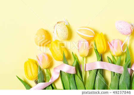 Easter scene with colored eggs 49237846