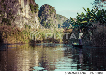 Vietnamese boat on the river.  Tam Coc, Ninh 49238081