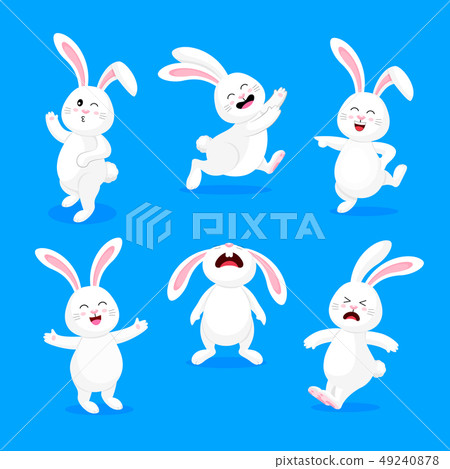 Set of white rabbits in different pose Set of white rabbits in different pose 49240878