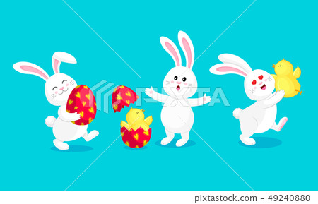 Cute white rabbit with Easter eggs. Cute white rabbit with Easter eggs. 49240880