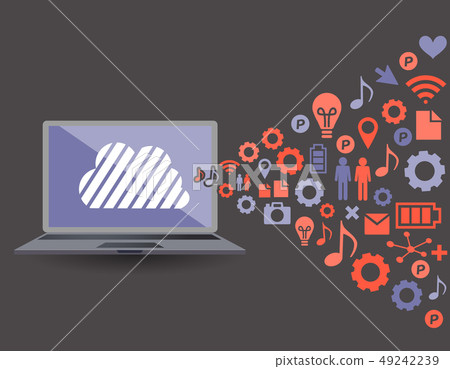 Illustration of flat design personal computer and image of cloud server and the Internet Illustration of flat design personal computer and image of cloud server and the Internet 49242239