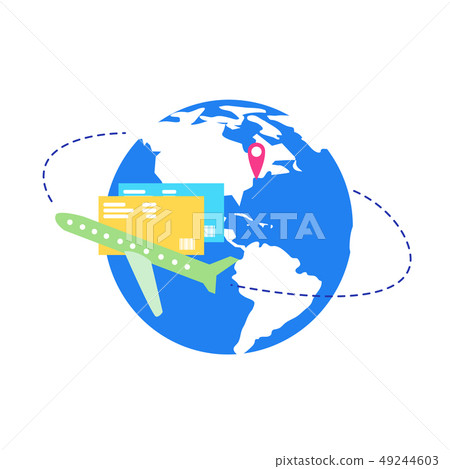 Traveling World with Airplane Flat Vector Concept Traveling World with Airplane Flat Vector Concept 49244603