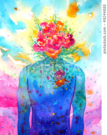 human head chakra power inspiration watercolor - Stock Illustration ...
