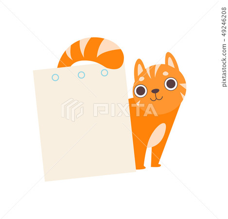 Cute Red Cat with Empty Sheet of Paper, Adorable Cartoon Animal with Blank Sign Board Vector Cute Red Cat with Empty Sheet of Paper, Adorable Cartoon Animal with Blank Sign Board Vector 49246208