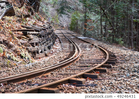 Stock Photo: railway track forest railway halted abandoned line sleepers railway Akazawa nature recreation forest Stock Photo: railway track forest railway halted abandoned line sleepers railway Akazawa nature recreation forest 49246431