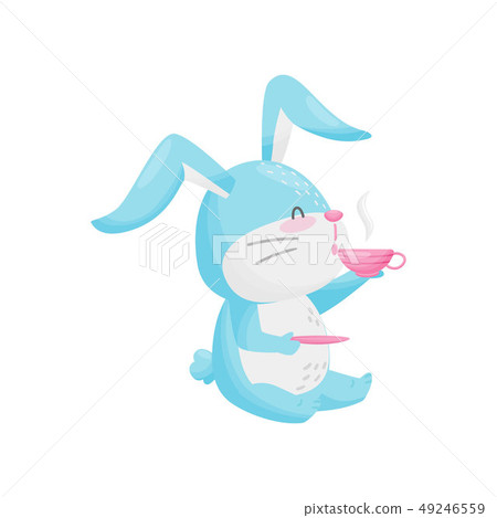Cute rabbit drinking tea on white background. - Stock Illustration ...