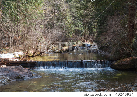 庫存照片：akazawa自然休閒森林河流程雪熔化的水 49246934
