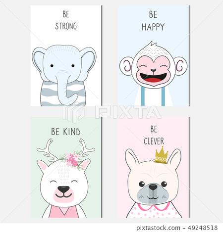 Cute baby animal cartoon and text card set - Stock Illustration ...
