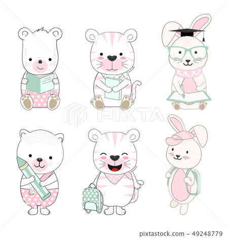 Cute baby animal cartoon back to school set 49248779